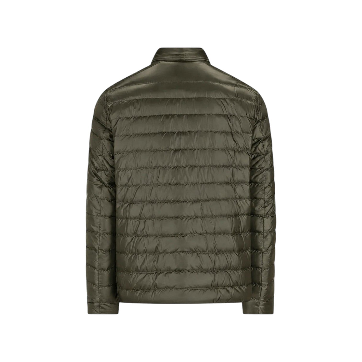 Herno Quilted Reversible Bomber in olive green, featuring a short collar and horizontal stitching, showcased from the back on a white background—ideal for lightweight layering.