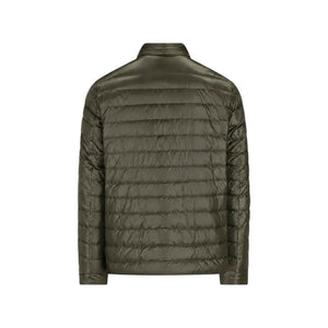 Herno Quilted Reversible Bomber in olive green, featuring a short collar and horizontal stitching, showcased from the back on a white background—ideal for lightweight layering.