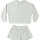 The Rylee & Cru Baby Girls' and Girls' Karli Set is a light green terry cloth outfit featuring a textured sweatshirt and matching shorts with an allover raised shell pattern.