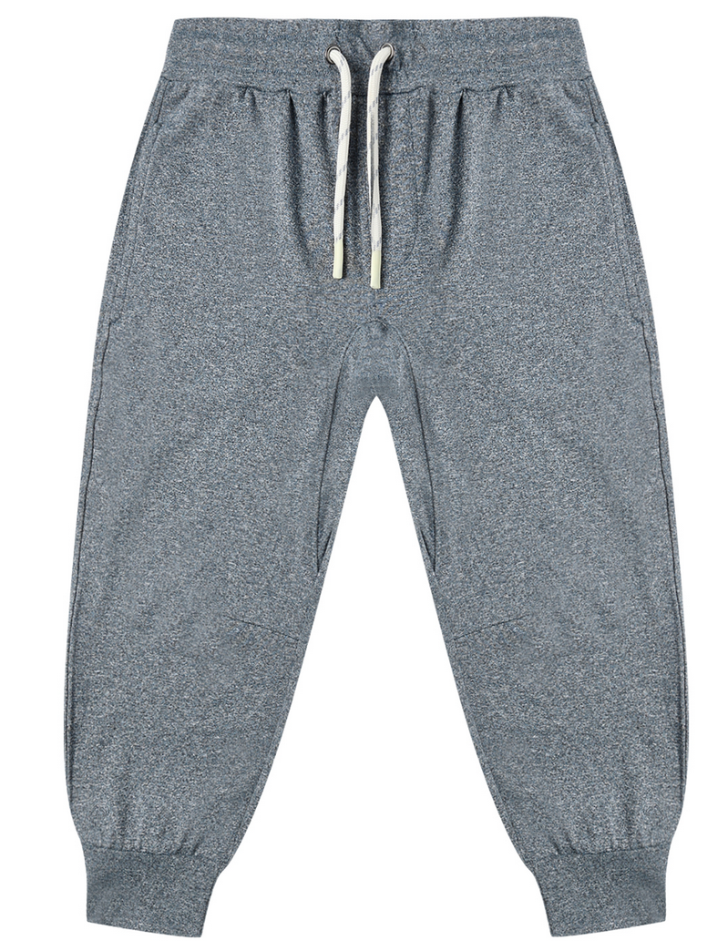 Rylee & Cru Boys’ Century Tech Jogger in gray, featuring a relaxed fit with an elastic waistband, white drawstring, side pockets, and ribbed cuffs, laid flat on a white background.