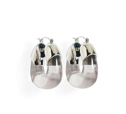 A pair of Lizzie Fortunato Organic Silver Hoops with metal clasps, showcased against a white background.