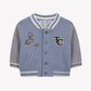 The Tartine et Chocolat Baby Boys' and Boys' Easy Bomber Cardigan features blue and gray colors, snap buttons, front pockets, a robot and rocket patch, plus “T&C” lettering—adding playful varsity style to any outfit.