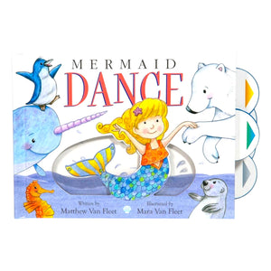 The cover of "Mermaid Dance" by Simon & Schuster features a smiling mermaid surrounded by arctic animals such as a penguin, polar bear, narwhal, seal, and seahorse.
