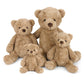 Four brown Huggie Bear plush teddy bears by Mon Ami, in varying sizes, are seated together against a white background, ready to offer cozy cuddles with their ultra-soft fur.