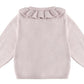 Quincy Mae Baby Girls' and Girls' Ruffle Collar Cardigan in light pink features coconut buttons and a knit design—an ideal choice for cozy fall layering.