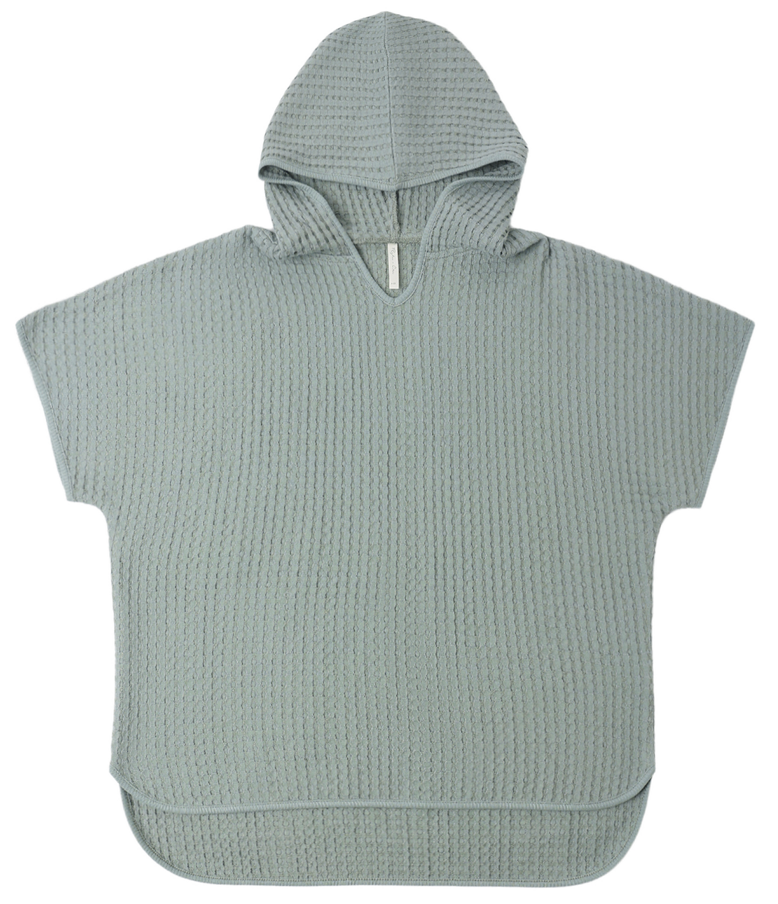 Kids' Beach Poncho by Rylee & Cru in light blue and sea green, featuring short sleeves, a V-neck, and rounded hem, shown flat on a white background.