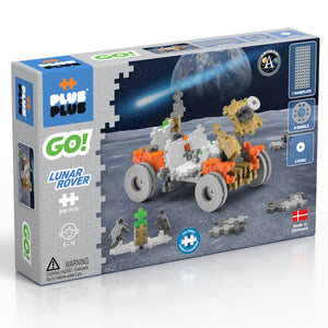 The Plus Plus GO! Lunar Rover is a 200-piece construction set with wheels and baseplate, inspired by the Apollo moon landing. This STEM toy is perfect for kids ages 6–12 and lets you build your own model lunar rover.