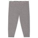 Serendipity Baby Rib Stripe Leggings in gray and white horizontal stripes, made from GOTS certified organic cotton, shown flat on a white background.