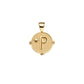 The Jane Win Letter Pendant Satellite Necklace Collection features a gold circular 14k pendant with a raised "P" and star, hanging from a delicate beaded satellite chain for a personalized touch.