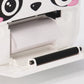 Close-up of a cute, Kidamento character-themed receipt or label printer with Kidamento Printing Paper Refill Set, Model P installed.