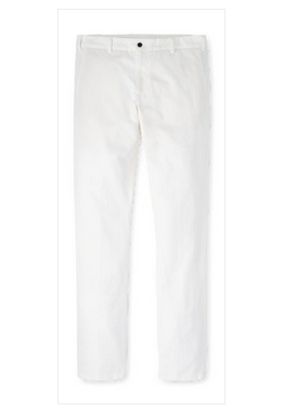 The Peter Millar Somerset Flat-Front Pant is a pair of straight-leg, white trousers featuring belt loops and a single black waist button, shown on a white background.