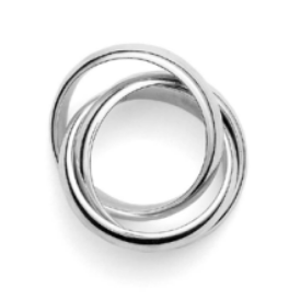 The Sofie Ring by Lie Studio features three interlocking silver rings in a continuous loop, making a bold statement and showcased against a white background.
