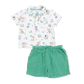 Angel Dear Baby Boys’ and Boys’ Polo with Casual Short set featuring a short-sleeve polo shirt adorned with a sporty dog print and paired with green Organic Cotton Muslin shorts, displayed flat on a white background—a playful outfit designed for everyday comfort.