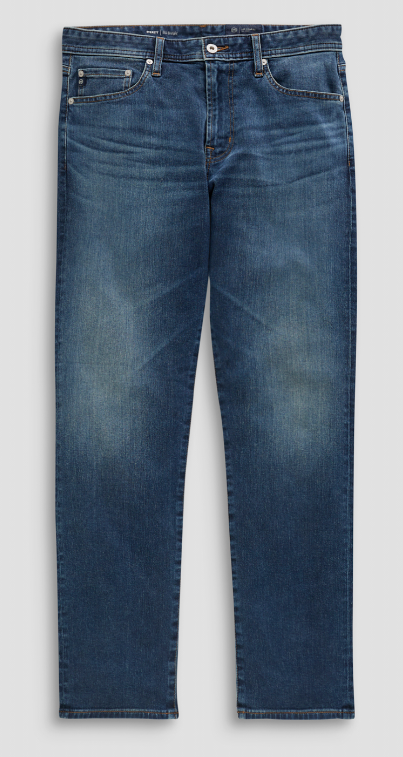 Mid-blue, slim straight stretch Everett Denim jeans in a classic fit.