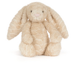 Franilla Luxe Bunny Original plush with long ears and patterned tan fur.