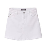 A DL1961 Jenny Denim Mini Skirt in white with buttons and pockets, made from Tencel™ fabric.