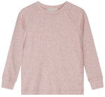 Serendipity Kids’ Rib Solid Raglan Tee in light pink, featuring long sleeves, a crew neck, and ribbed cuffs, made from soft GOTS certified organic cotton and shown against a plain white background.