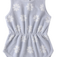 The Rylee & Cru Baby Girls' Cinch Playsuit features a light blue color, periwinkle daisy print, elastic waist, and snap buttons at the bottom.