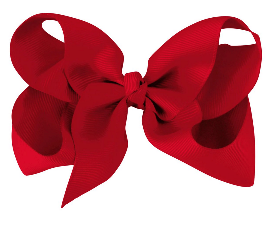 The Milledeux® Large Boutique Bow - Alligator Clip is a striking, handmade decorative bow in bright red, designed with several loops and tails to enhance elegance. It stands out with its large size and is carefully crafted from OEKO-TEX certified materials by the Milledeux brand, ensuring quality and safety.