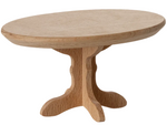 The Maileg Nature Oval Coffee Table - Mouse is a small, oval-shaped wooden coffee table with a pedestal base, crafted from light-colored wood—perfect for a mouse home or paired with the Mouse Sofa Bed. Product shown isolated on a white background.