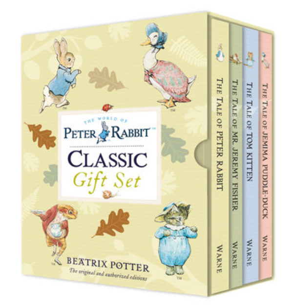 The Peter Rabbit - Classic Gift Set by Penguin Random House is an eco-friendly boxed set of four classic Beatrix Potter books, featuring charming children’s tales and beautifully illustrated animal covers.
