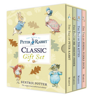 The Peter Rabbit - Classic Gift Set by Penguin Random House is an eco-friendly boxed set of four classic Beatrix Potter books, featuring charming children’s tales and beautifully illustrated animal covers.