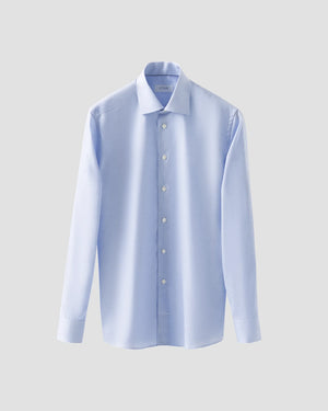 A Contemporary Houndstooth Fine Twill Shirt by Eton, featuring long sleeves and a button-up collar, is displayed on a plain light gray background.