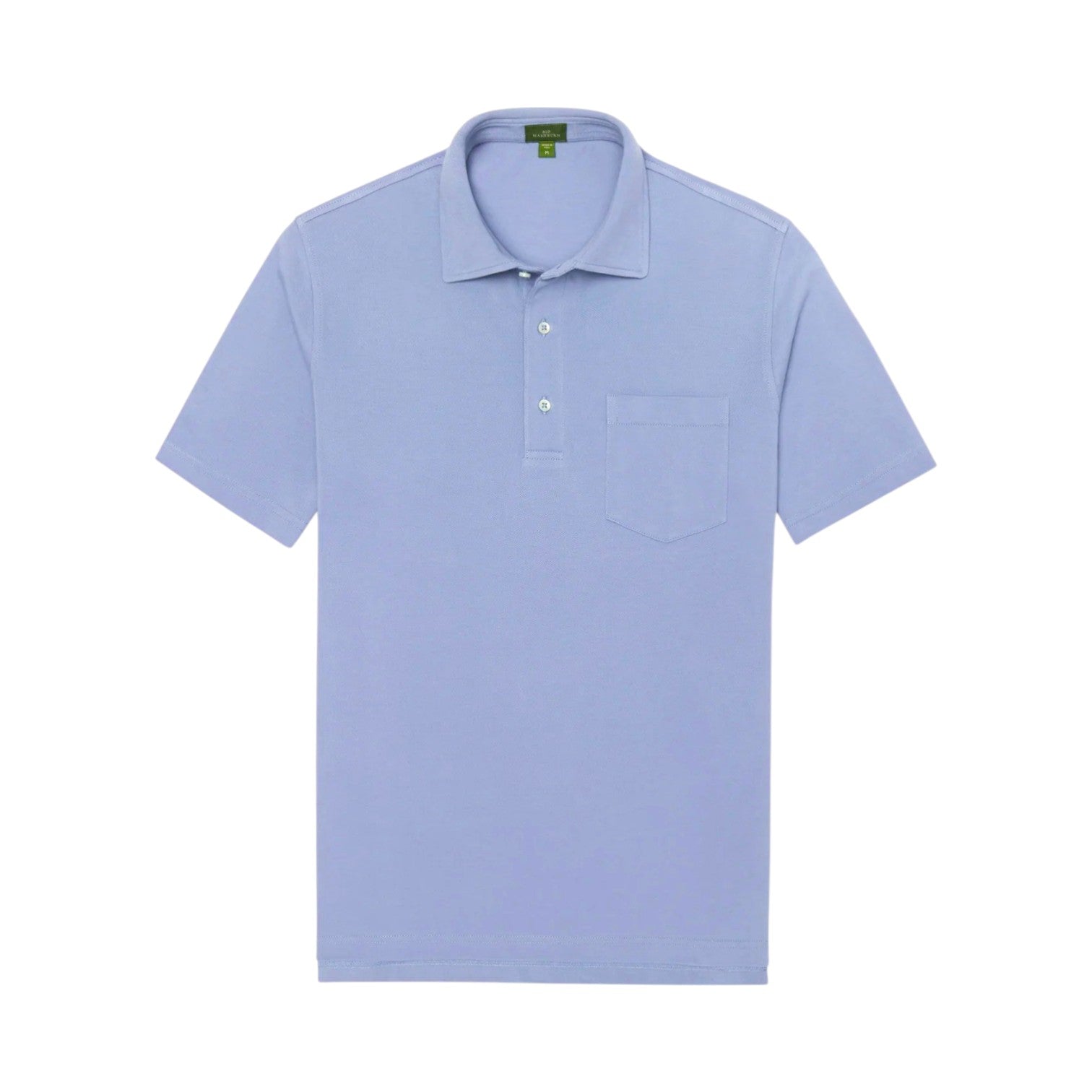 Sid Mashburn Short-Sleeved Polo in light blue luxury cotton, with a collar, three buttons, and chest pocket, is shown laid flat on a white background.