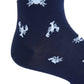 Close-up of the Dapper Classics Lobster and Crab Mid Calf Socks in navy and white, showcasing expertly knitted marine-themed designs like crabs and lobsters, crafted from breathable material for enhanced comfort.