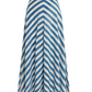 The Emporio Sirenuse Marta Ikat Stripe Skirt is a blue and white summer skirt with a chevron pattern, crafted from handloom cotton. It features an Ikat Stripes print and has a flowing A-line shape.