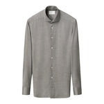 The Eton Merino Jersey Shirt is a gray, long-sleeve, button-up dress shirt with a collar, showcased against a plain white background.