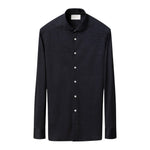 The Eton Merino Jersey Shirt is a black, long-sleeve, collared dress shirt with white buttons and a clean design, shown on a plain white background.