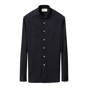 The Eton Merino Jersey Shirt is a black, long-sleeve, collared dress shirt with white buttons and a clean design, shown on a plain white background.
