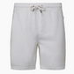 The Air Linen Pull-On Short by Onia, shown against a plain background, features a stretch waist, elastic waistband, two side pockets, and a straight hem.