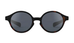 IZIPIZI Baby #D Polarized Sunglasses feature round black frames with a subtle tortoiseshell pattern along the edges and dark lenses, shown from the front against a white background. Lightweight and stylish, these sunglasses are thoughtfully designed with built-in UV protection to keep young eyes safe.