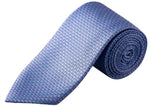 The Eton Geometric Woven Silk Tie, featuring a refined blue micro geometric jacquard pattern, is elegantly rolled and displayed on a white background—an ideal accessory for formal occasions.