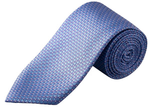 The Eton Geometric Woven Silk Tie, featuring a refined blue micro geometric jacquard pattern, is elegantly rolled and displayed on a white background—an ideal accessory for formal occasions.
