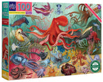 Eeboo’s Love of Octopuses & Friends 100 Piece Puzzle features a lively underwater scene with vibrant octopus and ocean creatures.