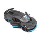 A 1:24 SE Bugatti Divo diecast sports car by Maisto, finished in matte black and blue, is shown from an angled overhead view with both driver and passenger side doors open.