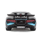 Rear view of the Maisto 1:24 SE Bugatti Divo diecast model, featuring a striking black and blue finish, a prominent rear wing, red tail lights, quad exhausts, and “Divo” displayed on the license plate area.