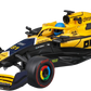 A yellow and black Maisto R/C 1:24 McLaren MCL38 (2024) - #81 toy car featuring green, red, and blue accents, inspired by Oscar Piastri’s Formula 1 vehicle, is displayed from a front-side angle on a white background.