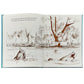 Illustration of fish tails poking out of a pond in a park setting, with trees and a building in the background. Nearby, elegantly rendered mallards from the "Make Way For Ducklings, Leather" collection by Graphic Image glide gracefully on the water’s surface.
