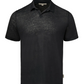 The Shaun Linen Polo by Onia is a black, short-sleeve semi-sheer linen jersey shirt featuring a classic Johnny collar and relaxed fit, shown against a white background.