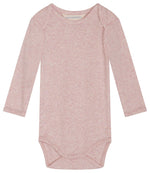 Serendipity Baby Solid Rib Bodysuit in light pink, shown long-sleeved and laid flat on a white background.