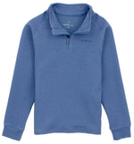 The Boys' Palmetto Pullover by Properly Tied features a long sleeve, quilted cotton blend, quarter zip, and stand-up collar, shown on a plain white background.