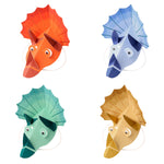 Four vibrant Meri Meri Party Hats by Meri Meri in orange, blue, green, and yellow add a cheerful touch to any celebration when showcased on a pristine white background.