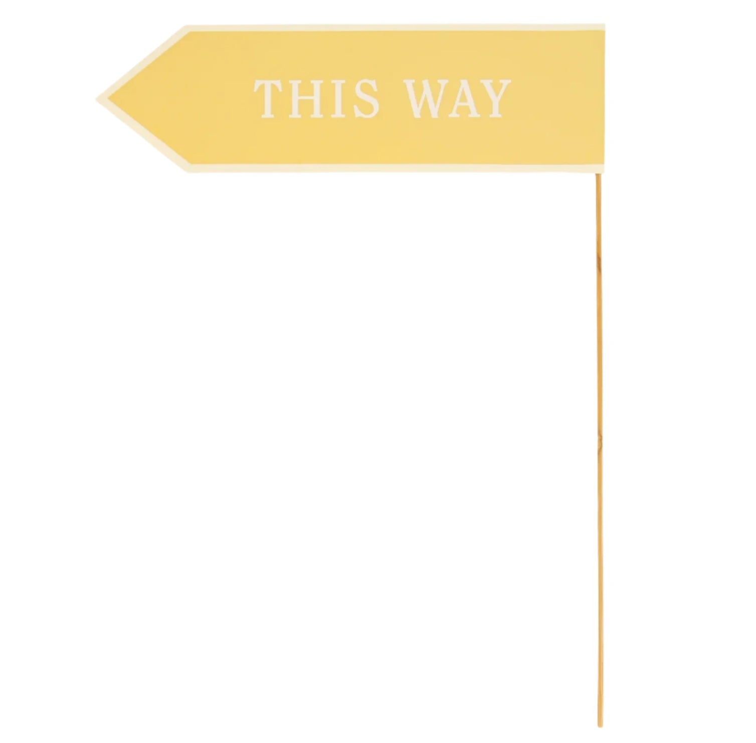 The Meri Meri Egg Hunt Kit features a yellow arrow-shaped sign reading "THIS WAY" on a thin stick, ideal for directing Easter egg hunt participants and adding a whimsical touch to your event.