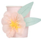 A pink Meri Meri Party Cup decorated with a light pink paper flower and two green paper leaves makes the perfect party favor for any children's party.