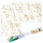 Introducing the Meri Meri Coloring Posters by Meri Meri, featuring two delightful designs with jungle animals such as elephants, tigers, and giraffes. These posters come with a vibrant box adorned with copper foil details, making them perfect for decorating a bedroom or enjoying as an engaging activity on a rainy day.