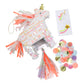 The Meri Meri Piñata Favor features a unicorn-shaped piñata adorned with vibrant tissue paper, including two temporary tattoos and a heap of multicolor confetti—ideal party favors for your themed celebration.